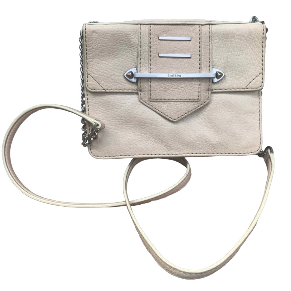 BOTKIER Pebbled Leather Cream Crossbody Flap Small Silver hardware Purse Bag